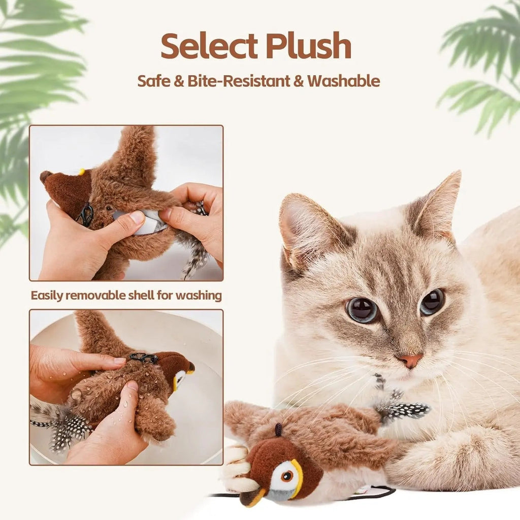 Motion-Activated Bird Toy for Cats with Flapping Tail and Chirping Sounds, USB Rechargeable