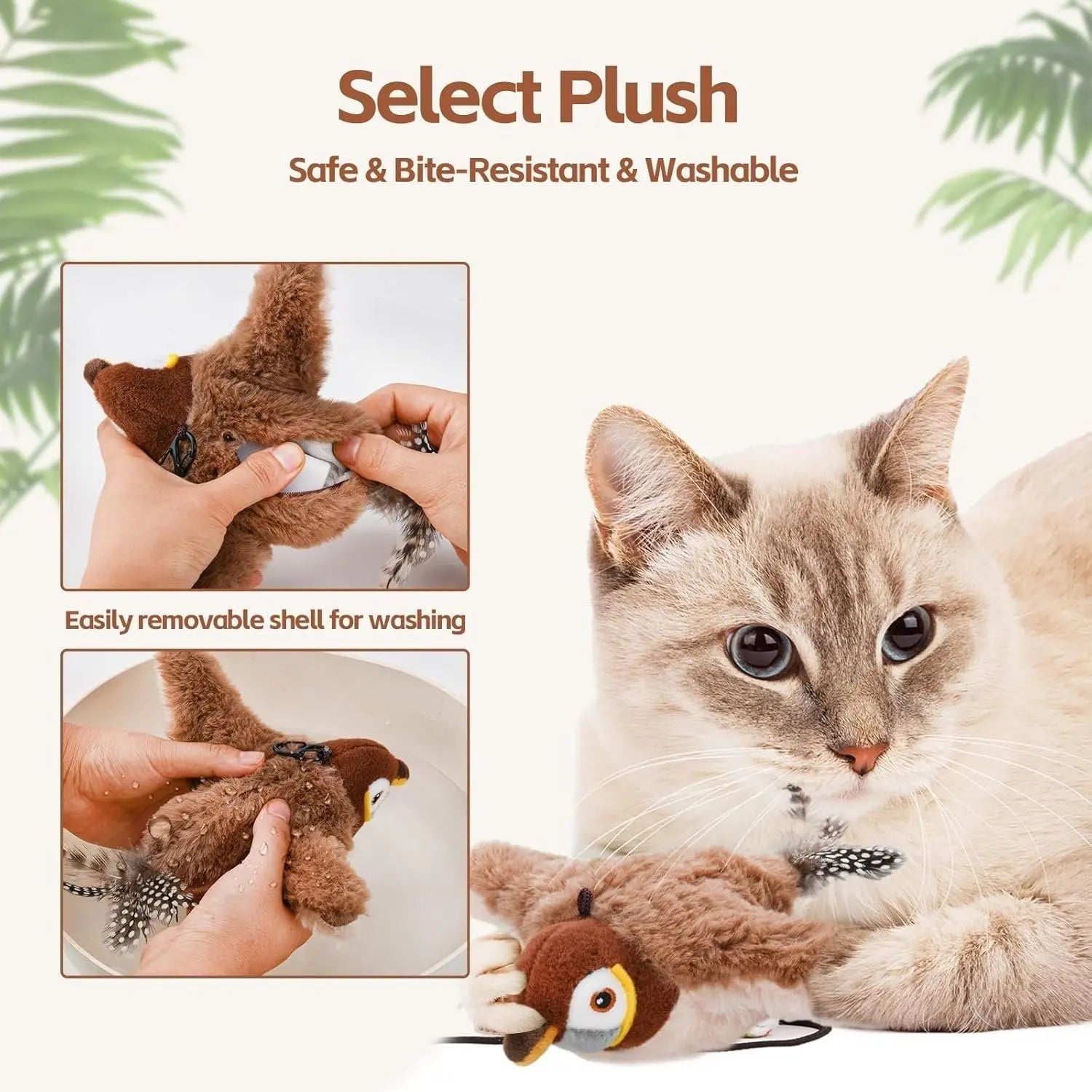 Motion-Activated Bird Toy for Cats with Flapping Tail and Chirping Sounds, USB Rechargeable