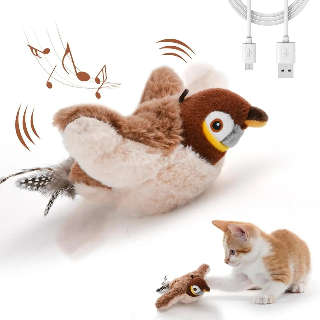 Motion-Activated Bird Toy for Cats with Flapping Tail and Chirping Sounds, USB Rechargeable