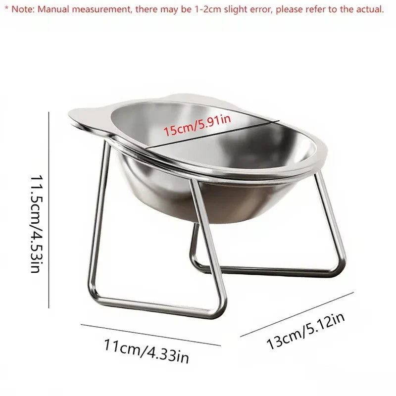 Elevated Cat Bowl - 15-Degree Tilted Stainless Steel Feeding Dish with Raised Stand