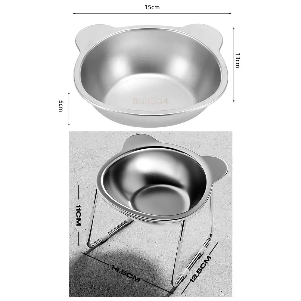 Elevated Cat Bowl - 15-Degree Tilted Stainless Steel Feeding Dish with Raised Stand