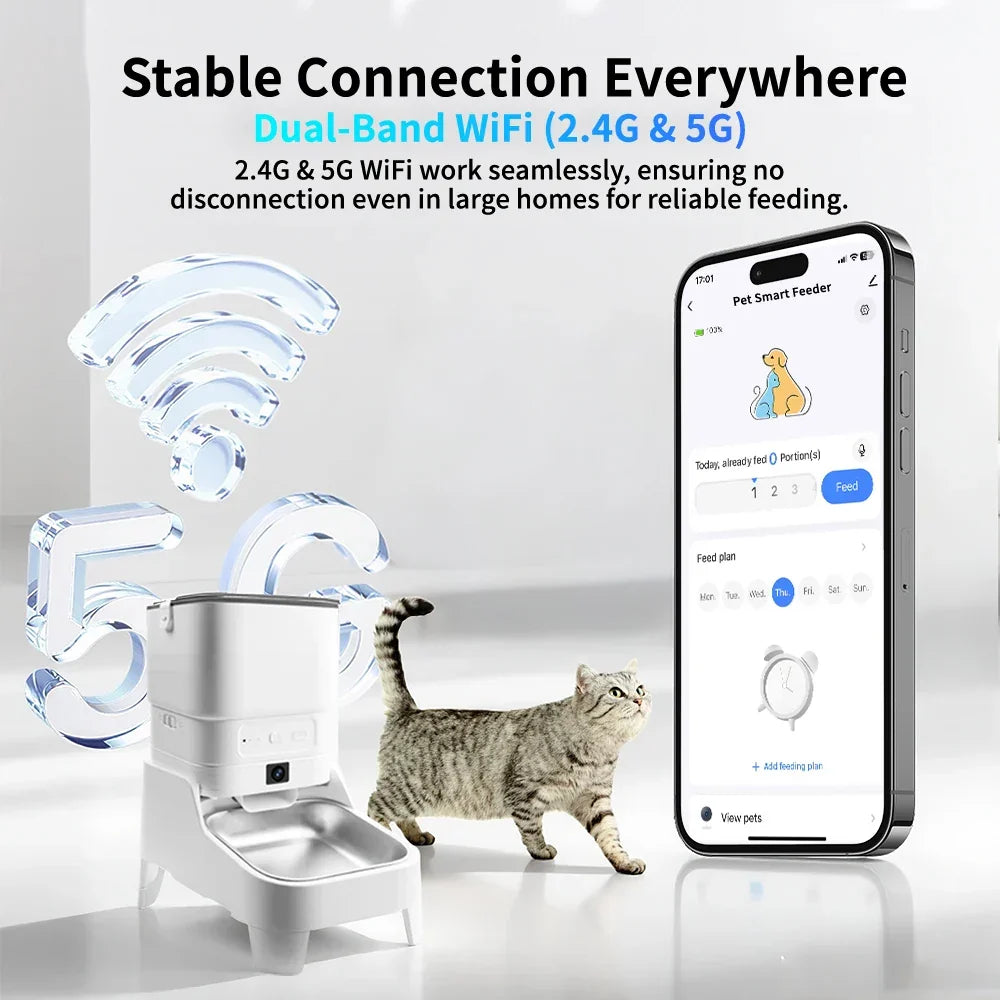 4.5L Elevated Automatic Pet Feeder with 15cm Raised Stand – Key Control or 1080P Camera & Tuya App for Cats and Dogs