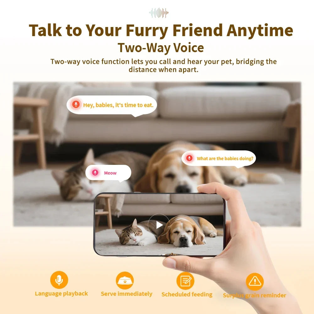 4.5L Elevated Automatic Pet Feeder with 15cm Raised Stand – Key Control or 1080P Camera & Tuya App for Cats and Dogs