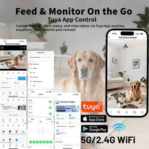 4.5L Elevated Automatic Pet Feeder with 15cm Raised Stand – Key Control or 1080P Camera & Tuya App for Cats and Dogs