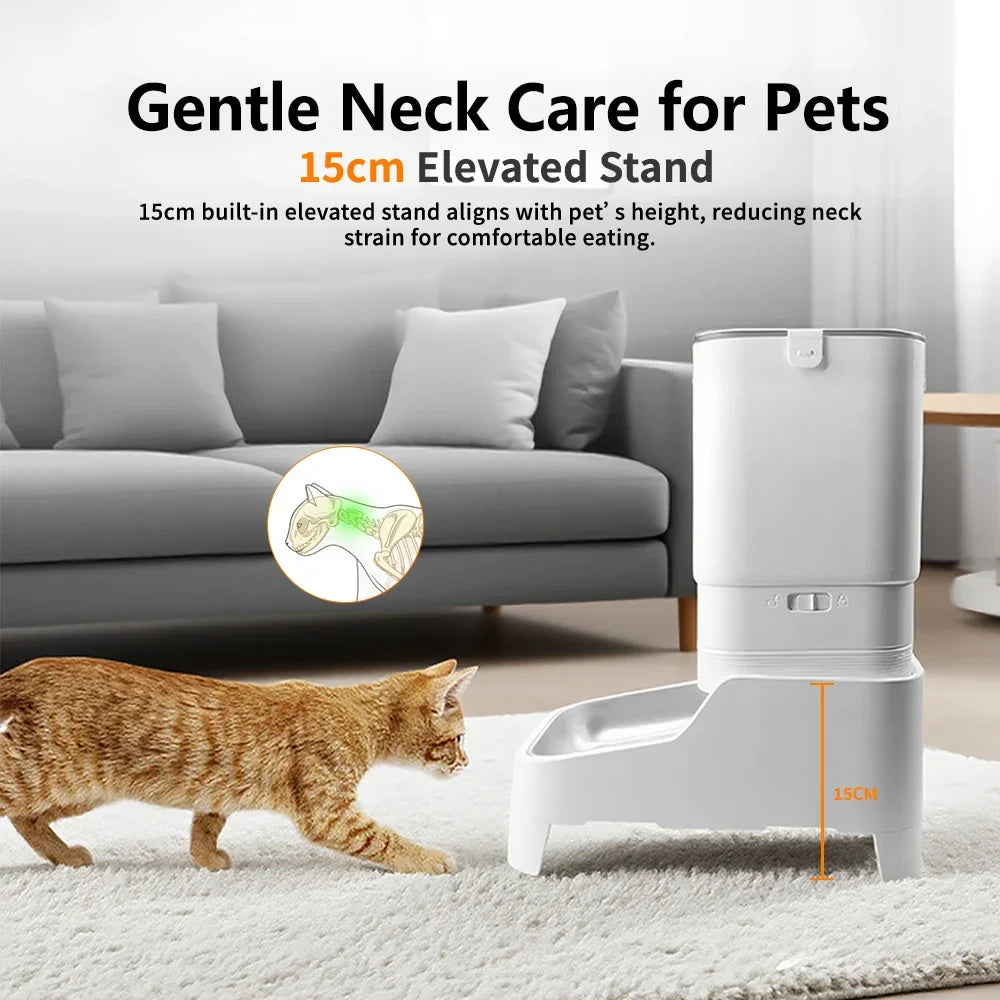 4.5L Elevated Automatic Pet Feeder with 15cm Raised Stand – Key Control or 1080P Camera & Tuya App for Cats and Dogs