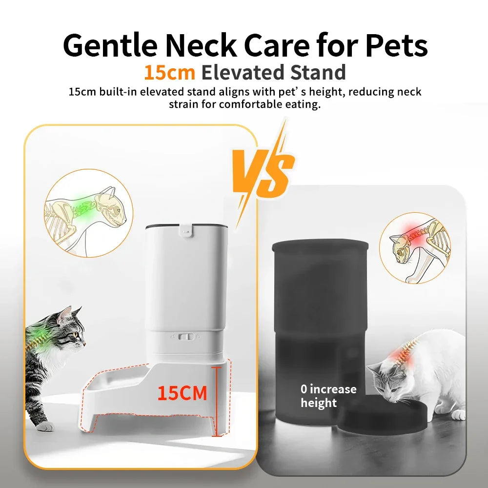 4.5L Elevated Automatic Pet Feeder with 15cm Raised Stand – Key Control or 1080P Camera & Tuya App for Cats and Dogs