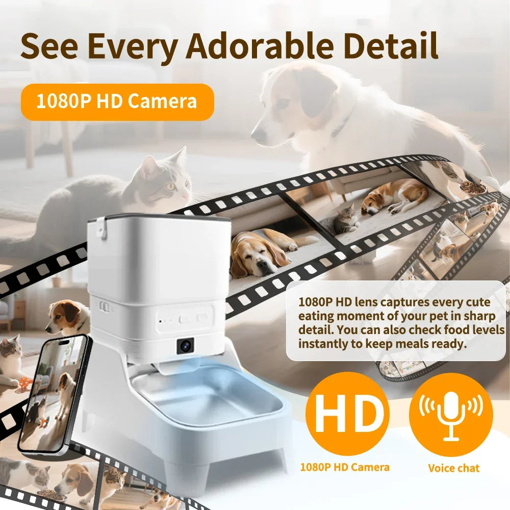 4.5L Elevated Automatic Pet Feeder with 15cm Raised Stand – Key Control or 1080P Camera & Tuya App for Cats and Dogs