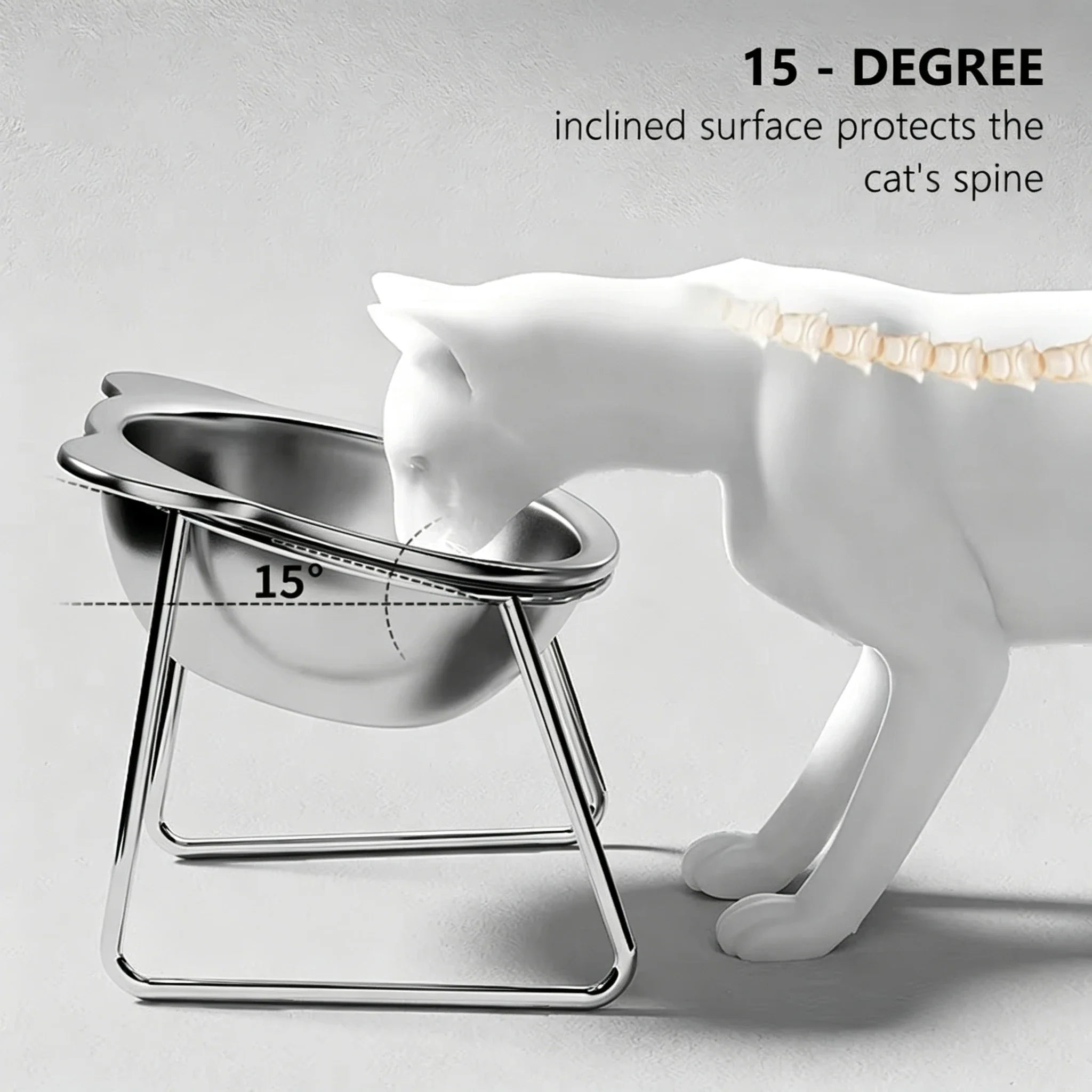 Elevated Cat Bowl - 15-Degree Tilted Stainless Steel Feeding Dish with Raised Stand