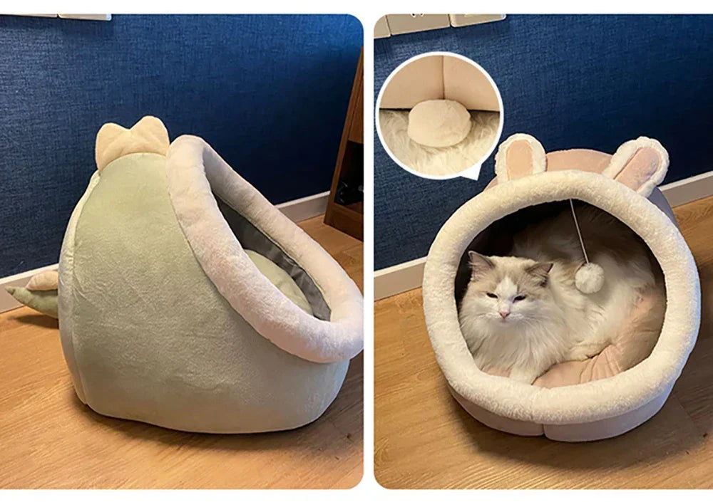 Cozy Cave Cat Bed – Soft Foldable Semi-Enclosed Pet Bed with Removable Washable Cushion