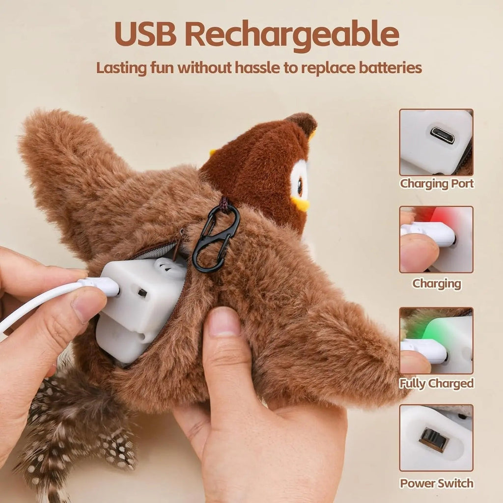 Motion-Activated Bird Toy for Cats with Flapping Tail and Chirping Sounds, USB Rechargeable